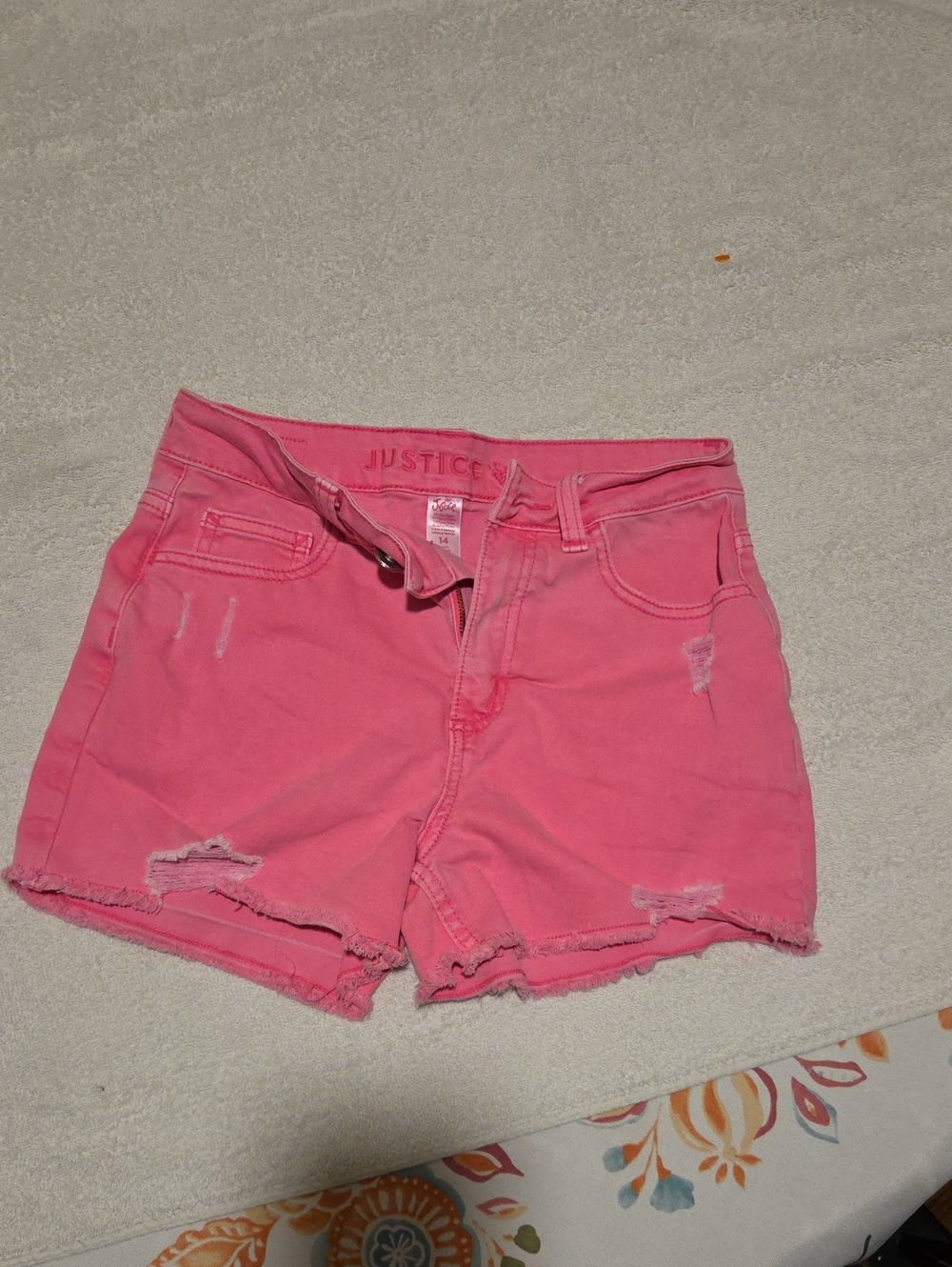 Girls Justice Pink Distressed Denim Shorts